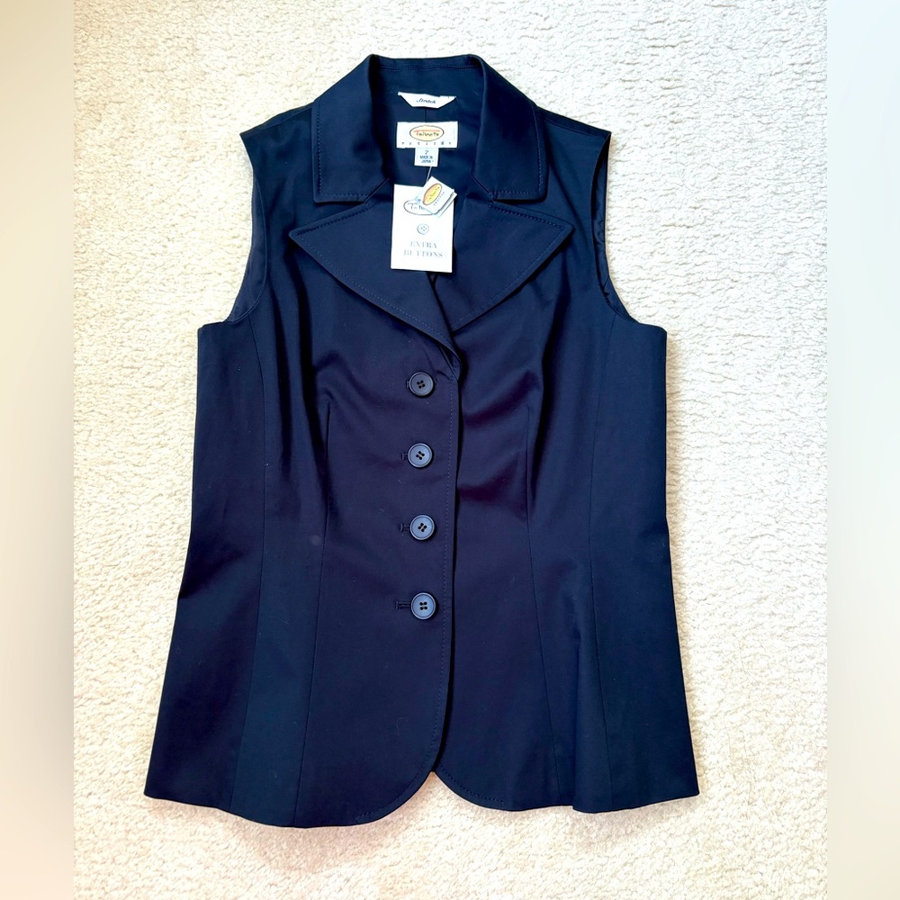 Talbots Chic Stretch Navy Blue Vest With Buttons, Sz 2 business career preppy